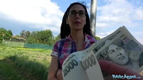 Quick money - spectacled amateur woman with small tits