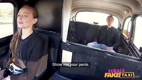 Female fake taxi - beautiful taxi driver and horny customer