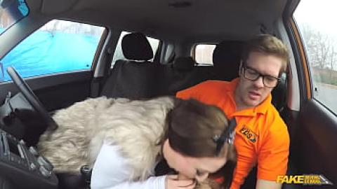 Fake Driving School - Horny chubby girl with big tits and driving school instructor
